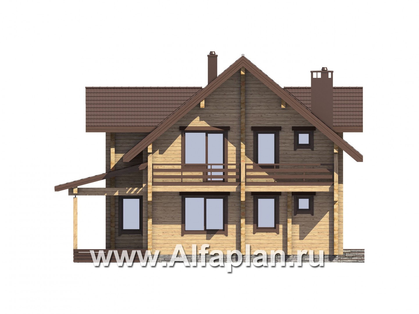 Проекты домов Альфаплан - Проект деревянного дома с гостевым блоком - изображение фасада №2