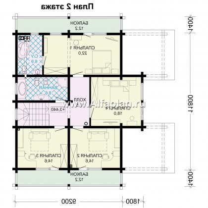 Проекты домов Альфаплан - Проект деревянного дома с гостевым блоком - превью плана проекта №2