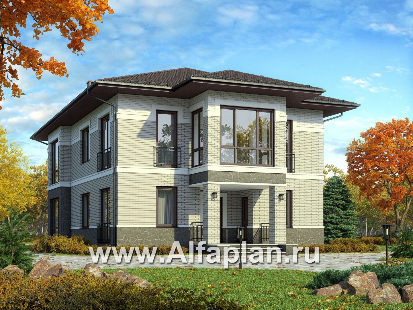 Проекты домов Альфаплан - Проект двухэтажного дома для узкого участка - основное изображение