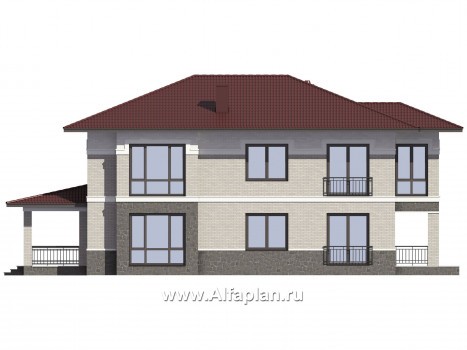 Проекты домов Альфаплан - Проект двухэтажного дома для узкого участка - превью фасада №4