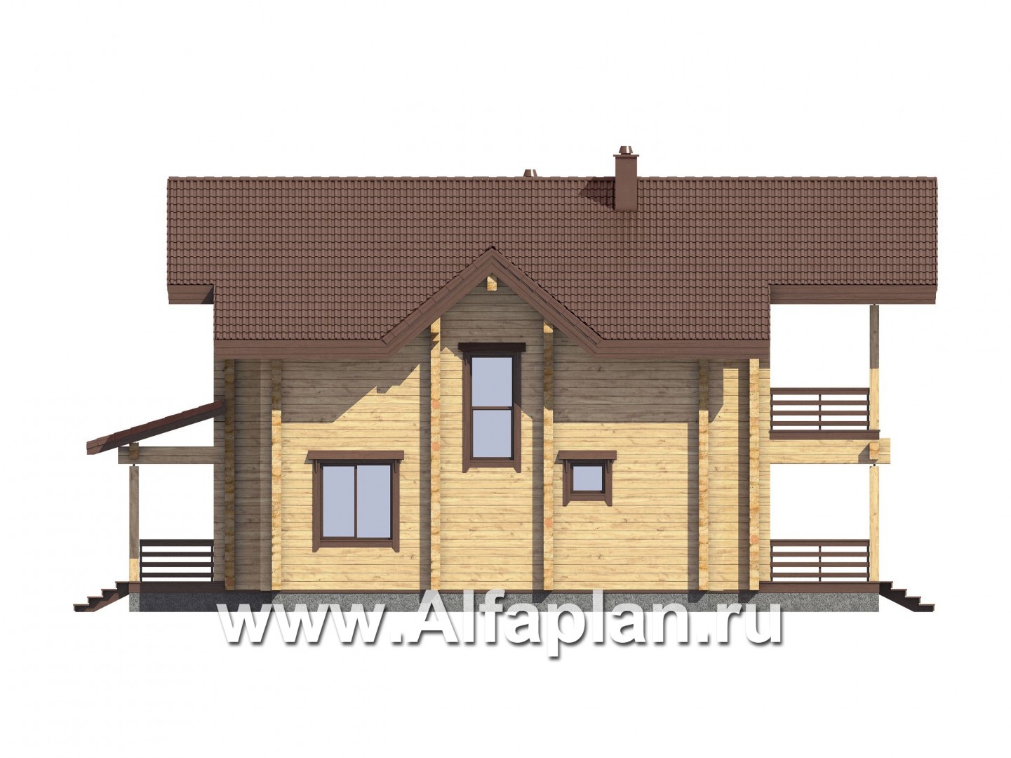 Проекты домов Альфаплан - Проект загородного дома из бруса для большой семьи - изображение фасада №2