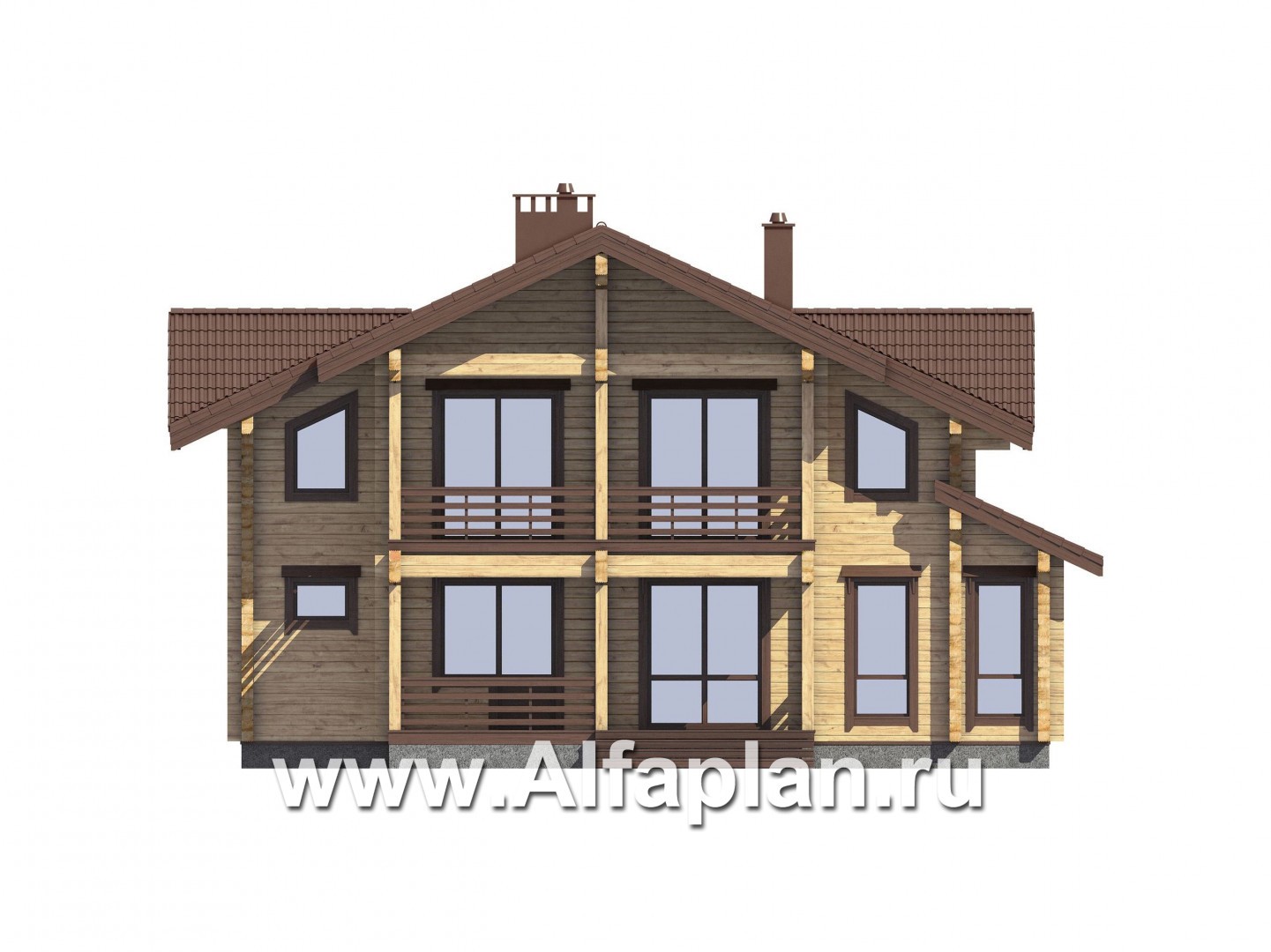 Проекты домов Альфаплан - Проект загородного дома из бруса для большой семьи - изображение фасада №3