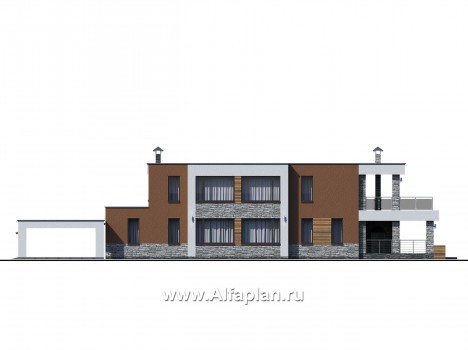 «Бетельгейзе» - проект двухэтажного дома в стиле хай-тек, вилла со вторым светом, мастер спальня, плоская крыша - превью фасада дома