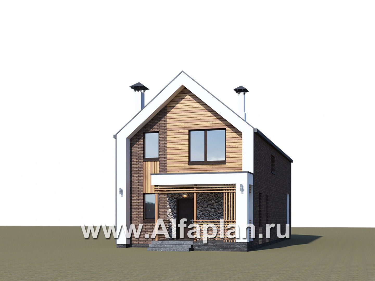 Проекты домов Альфаплан - «Барн» - современный мансардный дом с террасой и балконом - дополнительное изображение №1