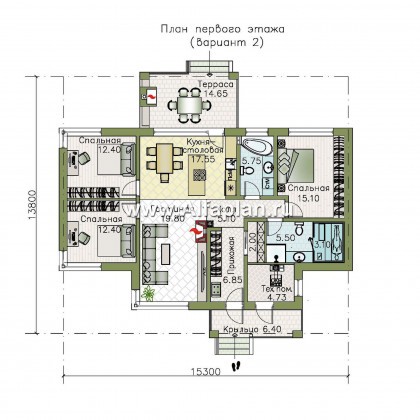 Проекты домов Альфаплан - «Авалон» - стильный одноэтажный дом с угловым остеклением - превью плана проекта №2