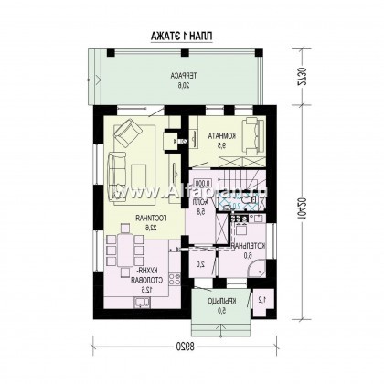 Проект двухэтажного дома, с кабинетом на 1 эт и с террасой, для маленького  участка, в современном стиле - превью план дома