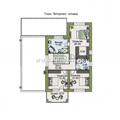 «Футура» - современный двухэтажный дом, с террасой и сауной, с плоской крышей, в стиле модернизм - превью план дома