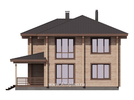 Проекты домов Альфаплан - Двухэтажный дом из клееного бруса - превью фасада №1