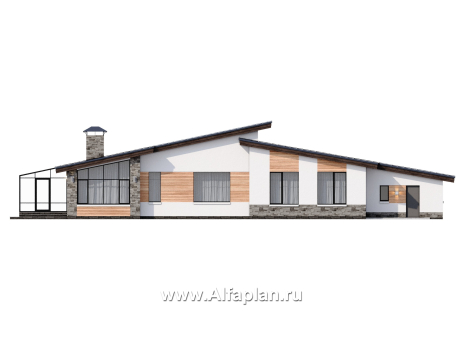 Проекты домов Альфаплан - "Ривьера" - современный, роскошный одноэтажный дом - превью фасада №4