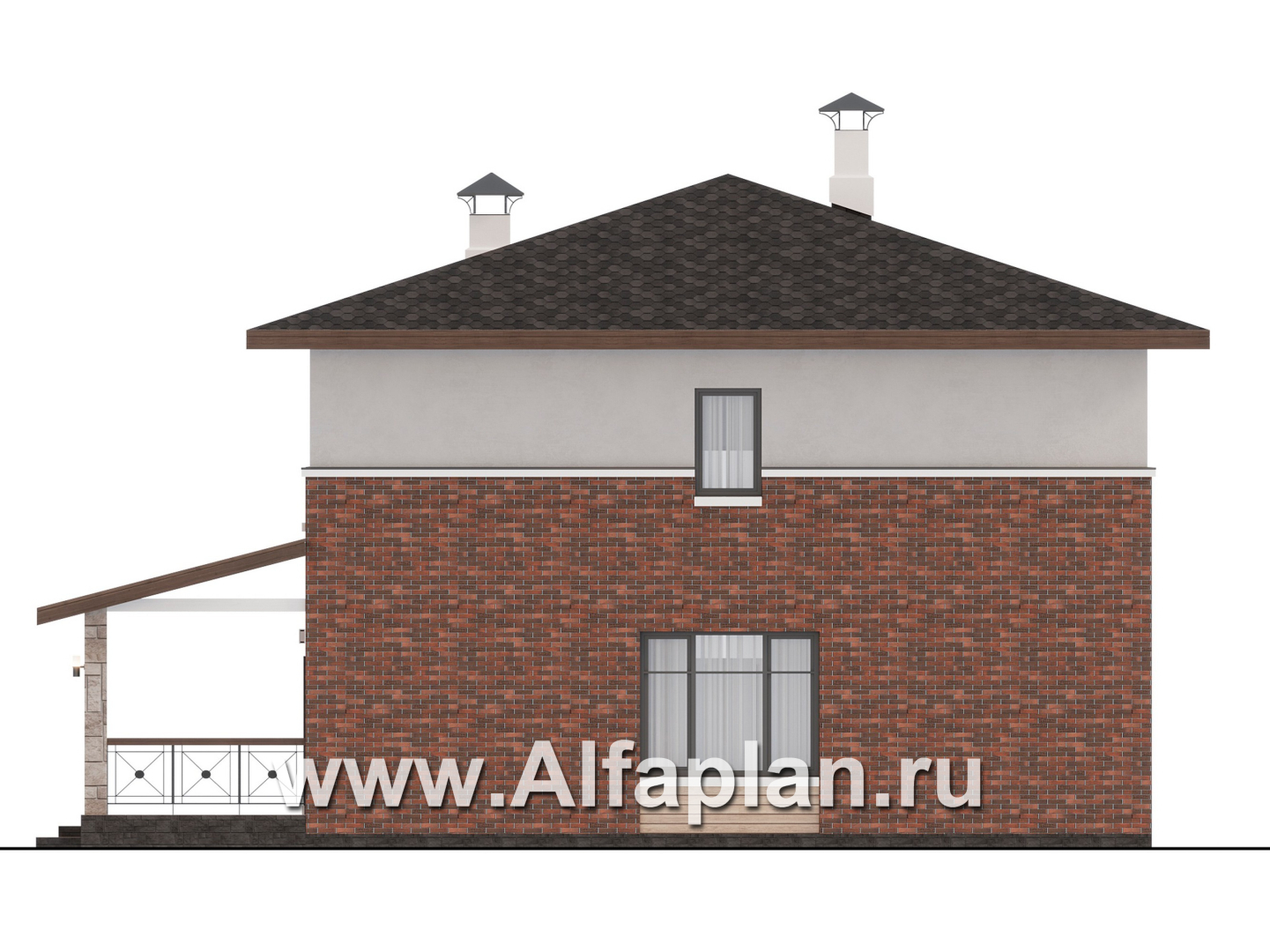 Проекты домов Альфаплан - "Остров сокровищ" - проект комфортного, простого дома из газобетона, с террасой со стороны главного фасада - изображение фасада №2