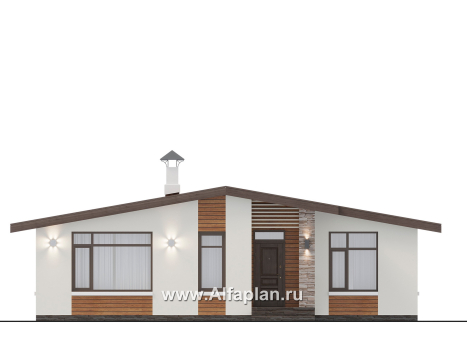 «Перламутр» - проект одноэтажного дома из газобетона, с террасой, 2 спальни - превью фасада дома