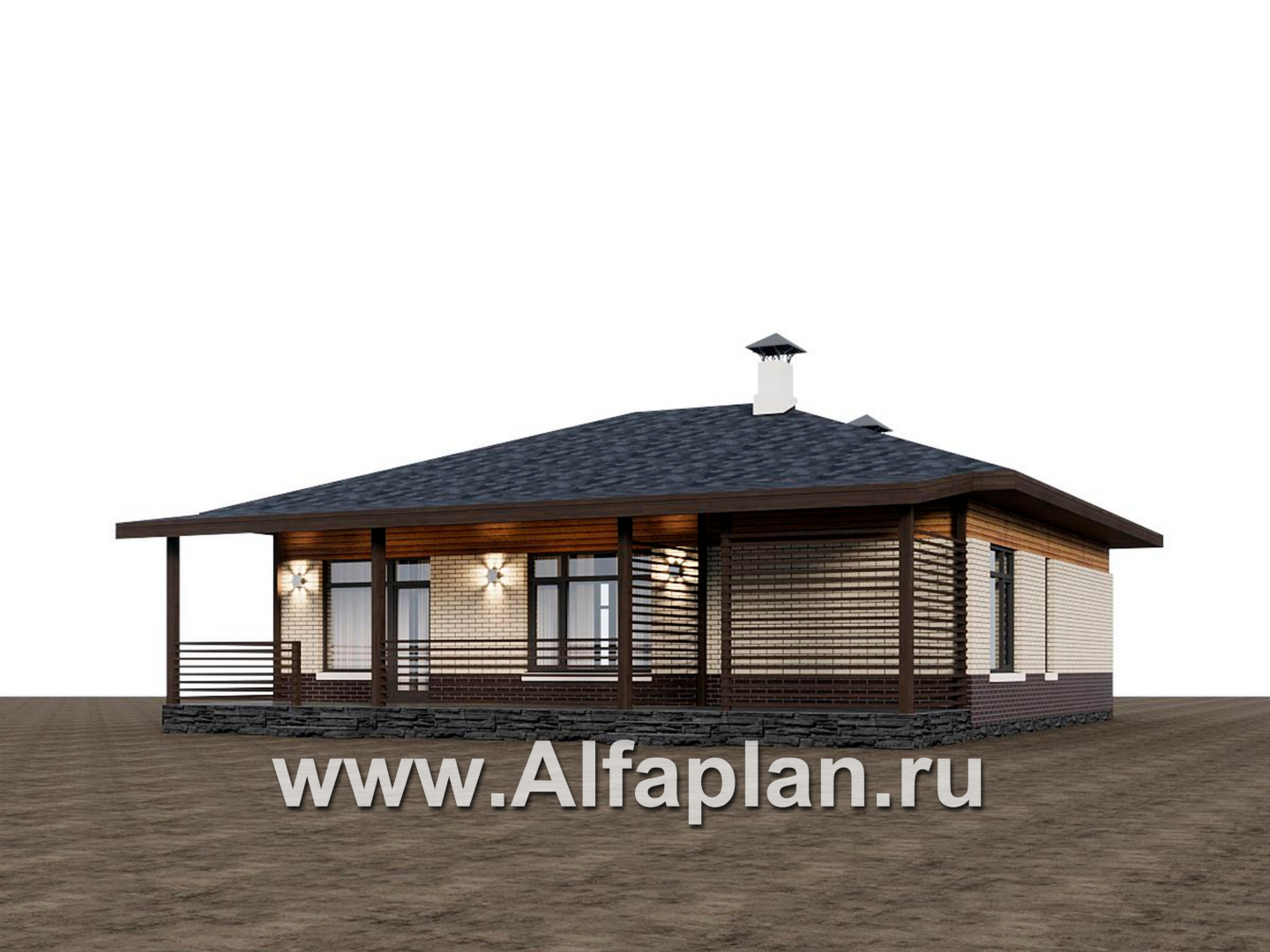 «Перламутр» - проект одноэтажного дома из газобетона, с террасой, 2 спальни - дизайн дома №2