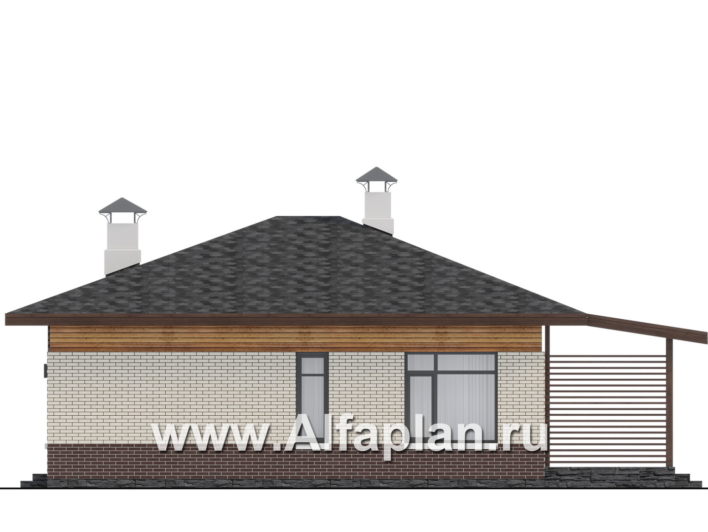 «Перламутр» - проект одноэтажного дома из газобетона, с террасой, 2 спальни - фасад дома