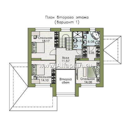 «Триггер роста» - проект двухэтажного дома, план со вторым светом, гостиная со стороны террасы, в стиле Райта - превью план дома