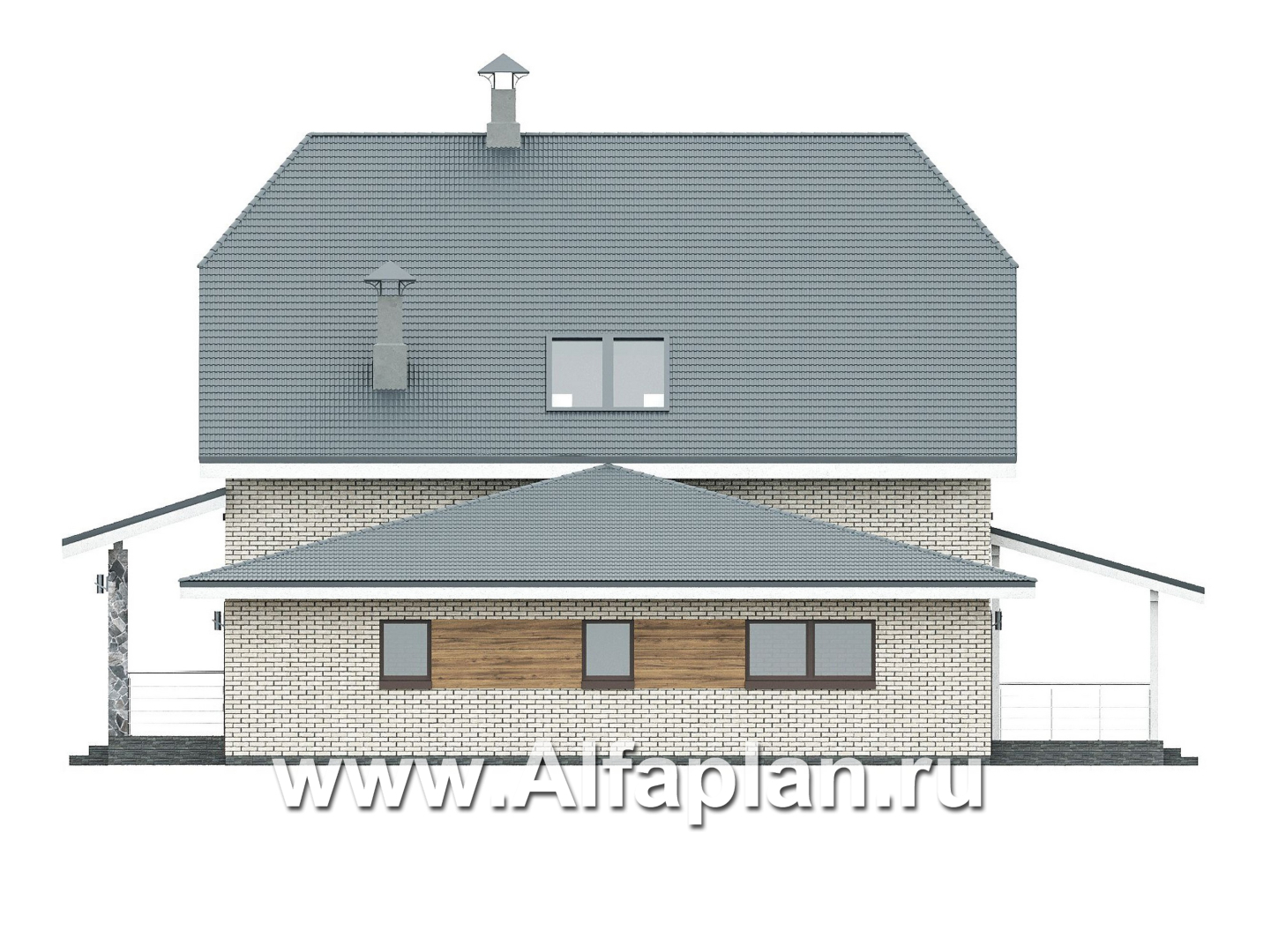 «Династия» - проект дома с мансардой, мастер спальня, с террасой и гаражом с мастерской - фасад дома