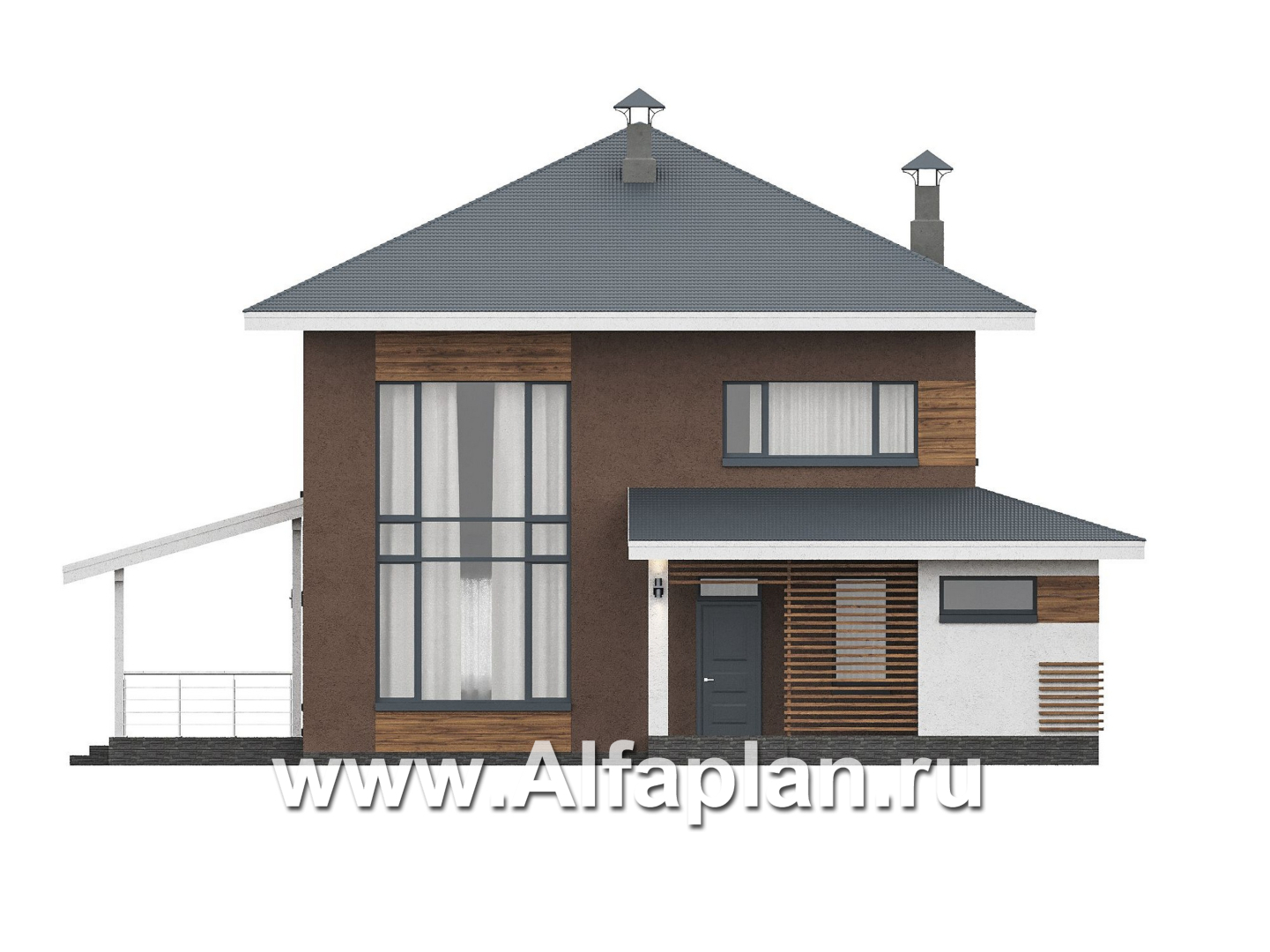 «Чистая линия» - проект дома, 2 этажа, с двусветной гостиной, с террасой, в современном стиле - фасад дома