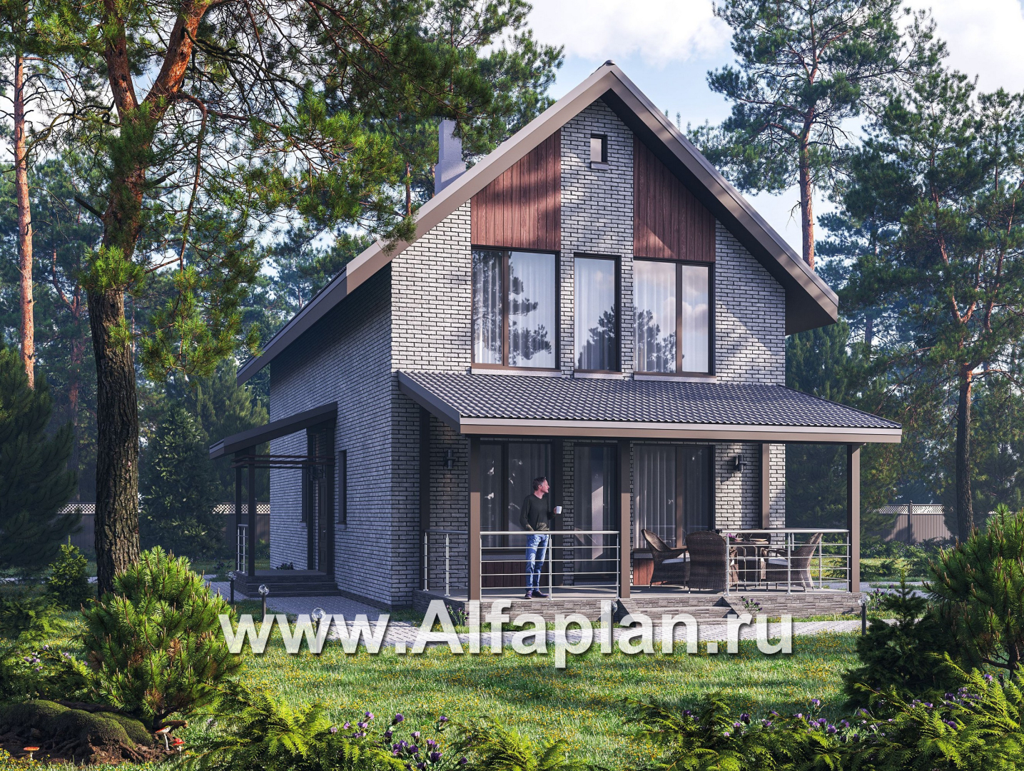 «Мой путь» - проект дома из кирпича, 2 этажа, с террасой и с 5-ю спальнями - основное изображение