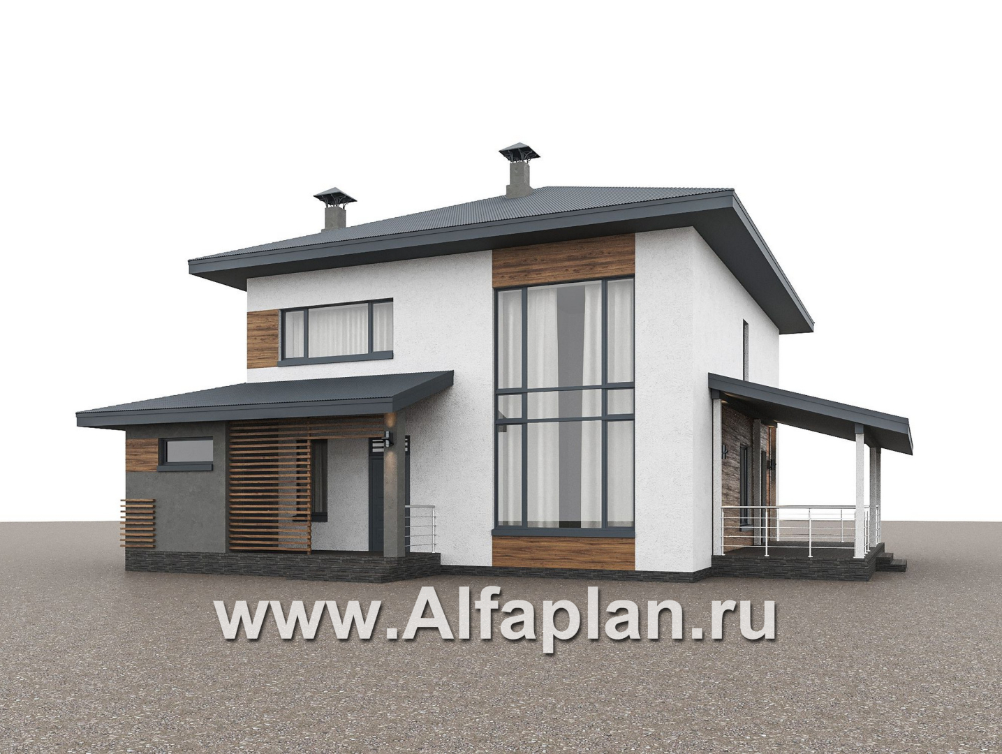 «Чистая линия» - проект дома, 2 этажа, с двусветной гостиной, с террасой, в современном стиле - дизайн дома №2