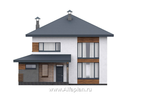 «Чистая линия» - проект дома, 2 этажа, мастер спальня, с террасой, кладовая на входе, в современном стиле - превью фасада дома