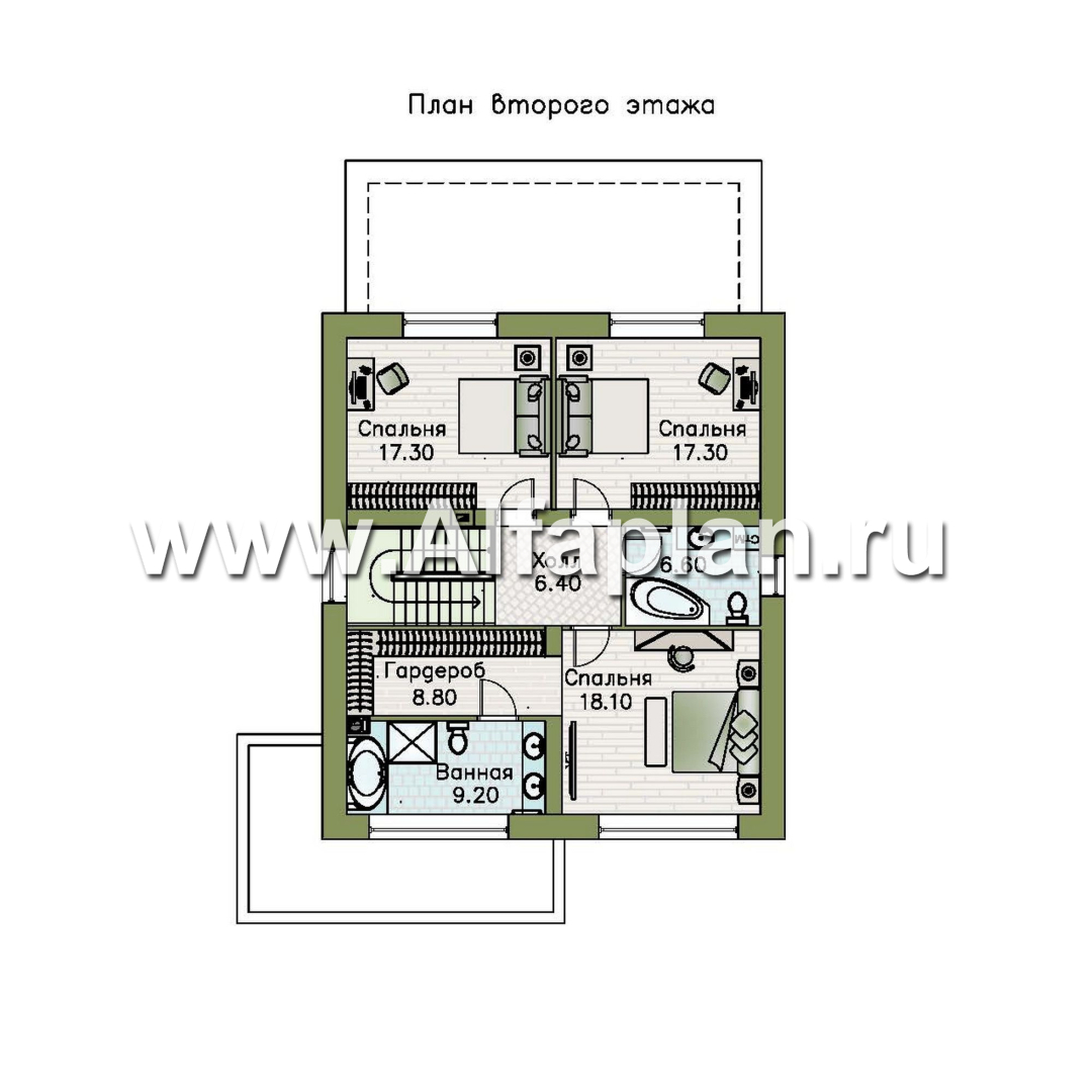 «Коронадо» - проект дома, 2 этажа, с террасой и плоской крышей, мастер спальня, в стиле хай-тек - план дома