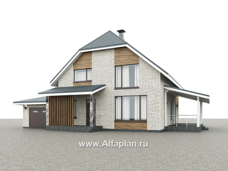 «Династия» - проект дома с мансардой, мастер спальня, с террасой сбоку и гаражом с мастерской - превью дополнительного изображения №1