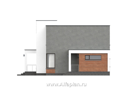 «Селектум» - красивый проект двухэтажного дома, планировка с мастер спальней, двусветная столовая, плоская крыша, в стиле минимализм - превью фасада дома