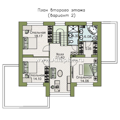«Селектум» - красивый проект двухэтажного дома, планировка с мастер спальней, двусветная столовая, плоская крыша, в стиле минимализм - превью план дома