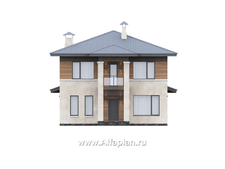 «Невада» - проект двухэтажного дома из газобетона, с террасой, в стиле Райта - превью фасада дома