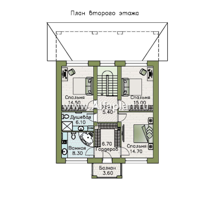 «Невада» - проект двухэтажного дома из газобетона, с террасой, в стиле Райта - превью план дома