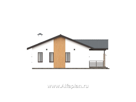 «Золотые поля» - проект одноэтажного дома, планировка мастер спальня и две детских, терраса со стороны входа - превью фасада дома