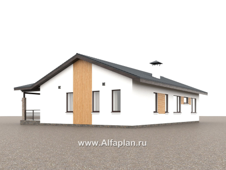 «Золотые поля» - проект одноэтажного дома, планировка мастер спальня и две детских, терраса со стороны входа - превью дополнительного изображения №2