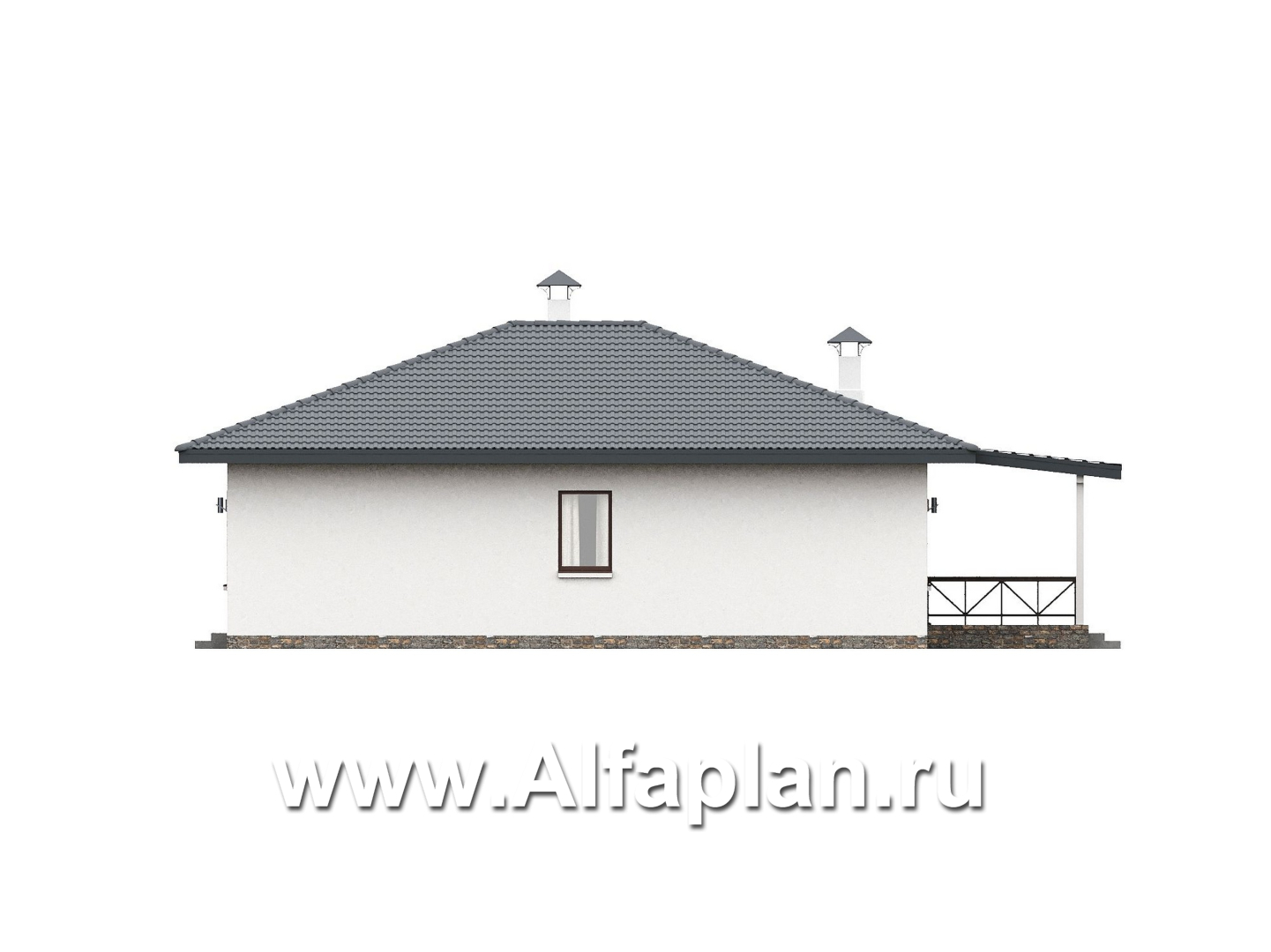 «Глория» - проект одноэтажного дома, c террасой, планировка мастер спальня, гардероб и постирочная, 3 спальни - фасад дома