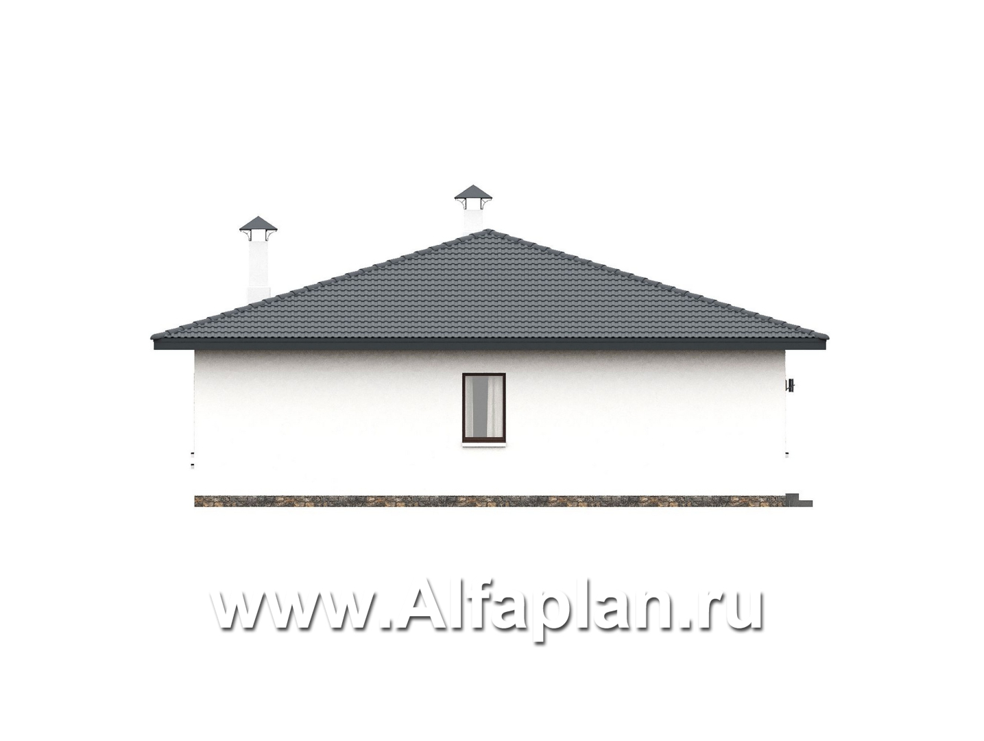 «Глория» - проект одноэтажного дома, терраса со стороны входа, планировка мастер спальня, 3 спальни - фасад дома