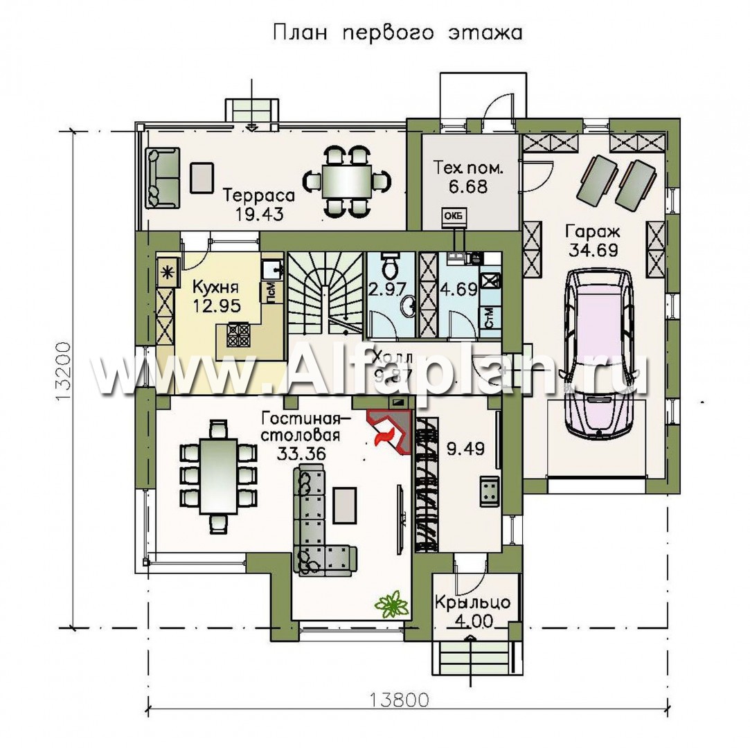 Проекты домов Альфаплан - «Рефлекс» - современный комфортабельный дом с гаражом и террасой - изображение плана проекта №1