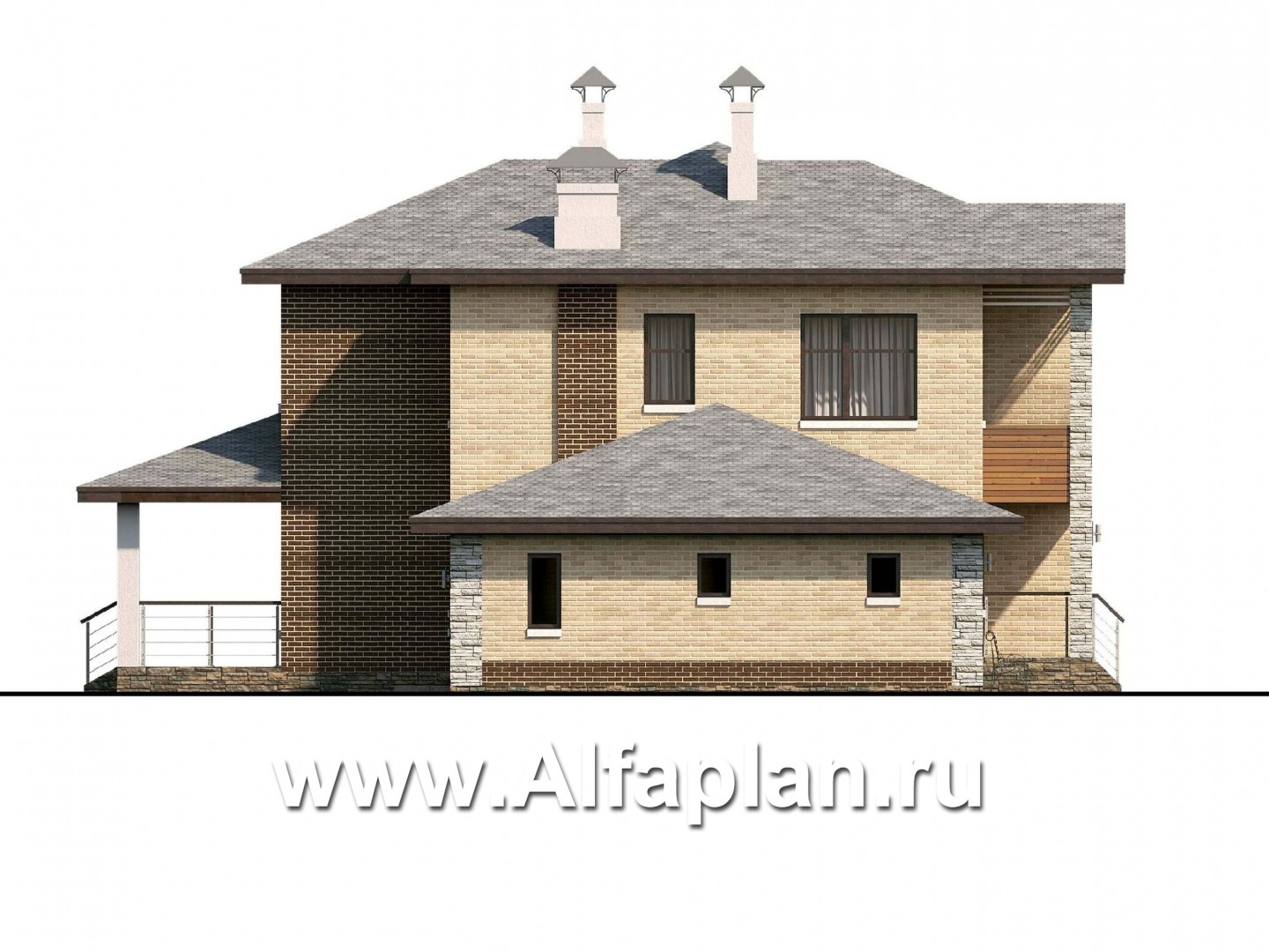 Проекты домов Альфаплан - «Высшая лига» -  Дом с двумя жилыми комнатами на 1эт, с гаражом на два автомобиля - изображение фасада №3