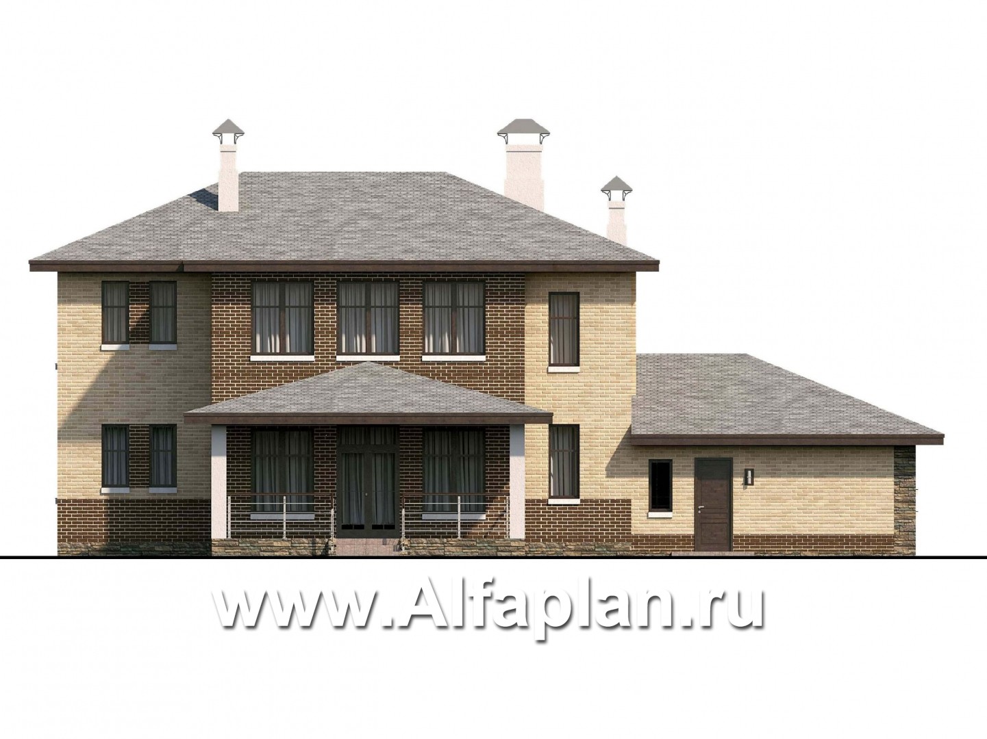 Проекты домов Альфаплан - «Высшая лига» -  Дом с двумя жилыми комнатами на 1эт, с гаражом на два автомобиля - изображение фасада №4