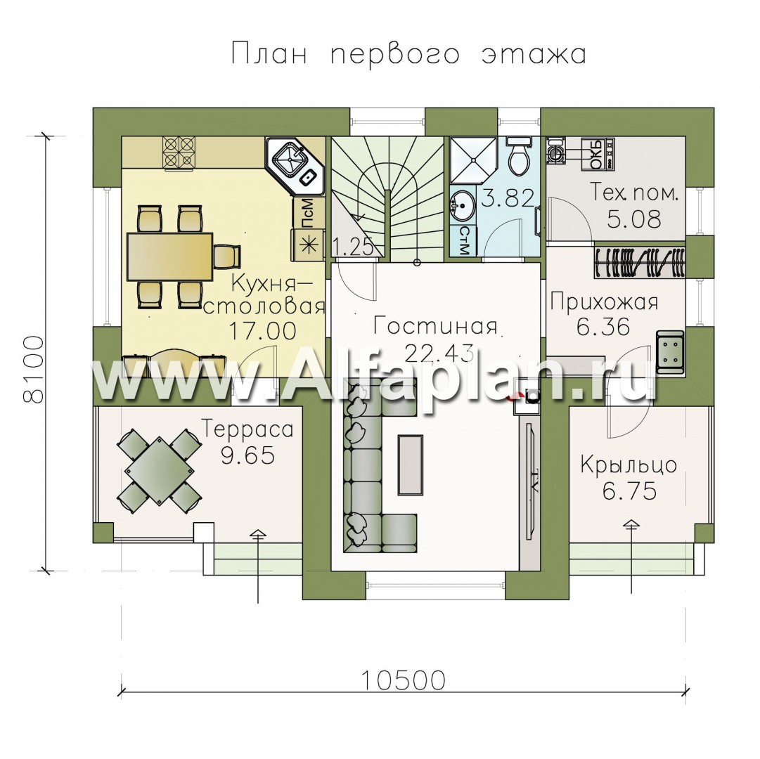Проекты домов Альфаплан - «Каменка» - компактный экономичный дом в ретро-стиле - план проекта №1