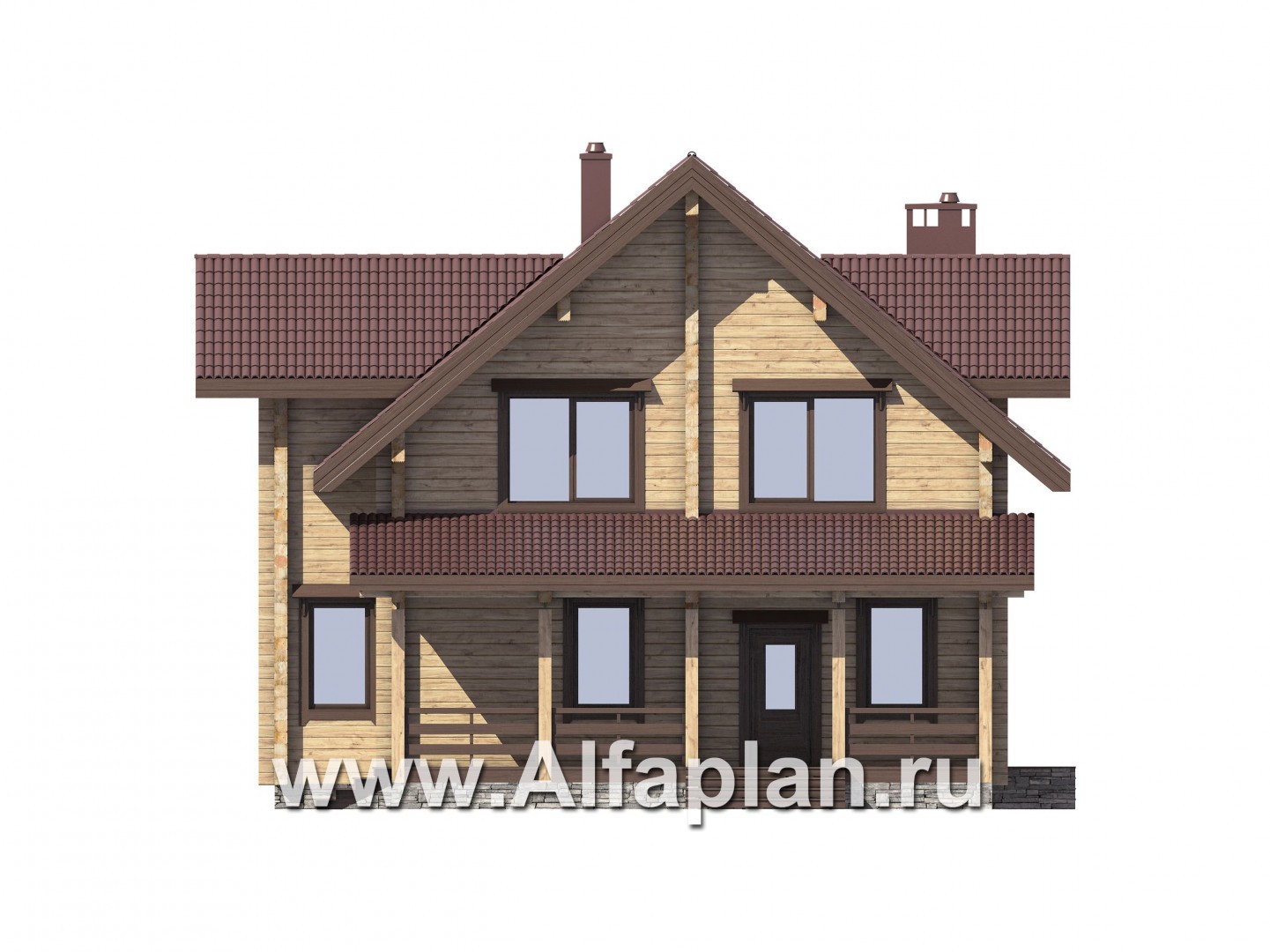 Проекты домов Альфаплан - Деревянный дом для большой семьи - изображение фасада №1