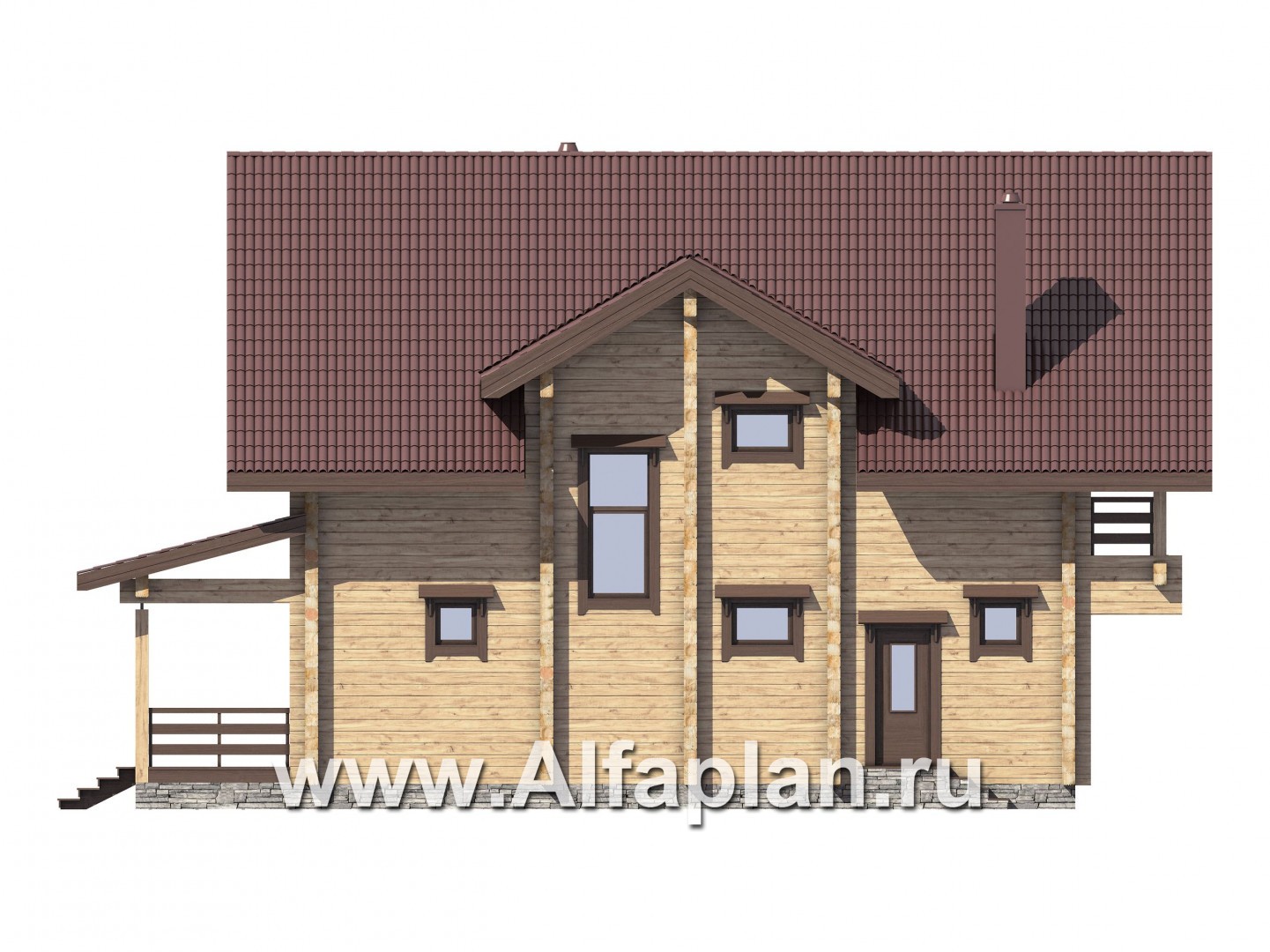Проекты домов Альфаплан - Деревянный дом для большой семьи - изображение фасада №4
