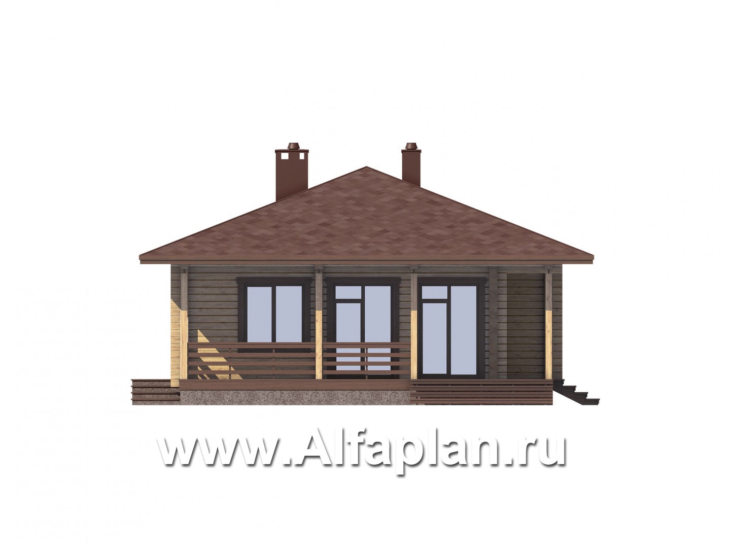 Проекты домов Альфаплан - Удобная дача с большой террасой и шатровой кровлей - изображение фасада №3
