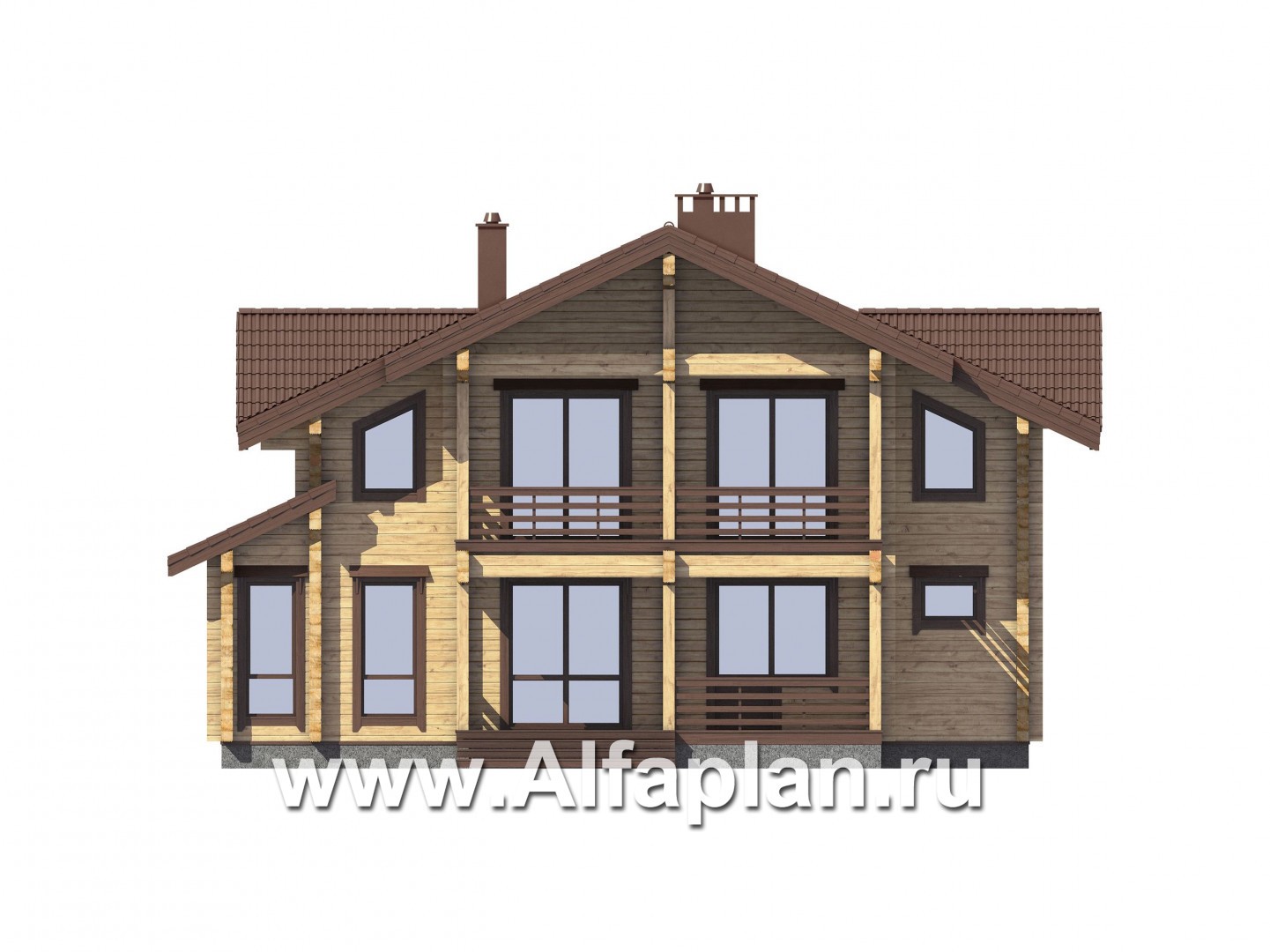 Проекты домов Альфаплан - Загородный дом из бруса для большой семьи - изображение фасада №3
