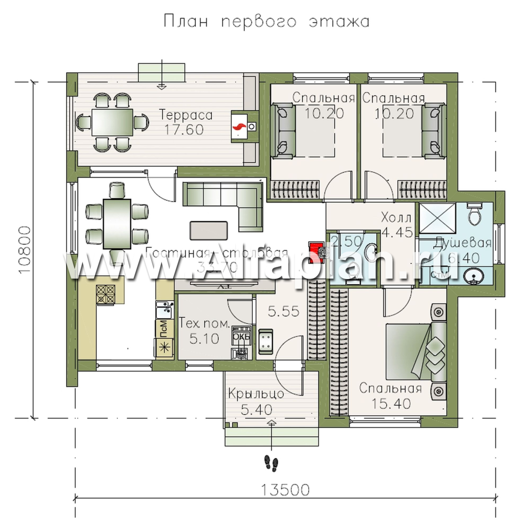 Проекты домов Альфаплан - «Дельта» - удобный и практичный каркасный дом в один этаж - план проекта №1