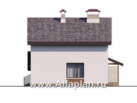Проекты домов Альфаплан - «Оптима» - стильный небольшой дом с гаражом-навесом - превью фасада №2