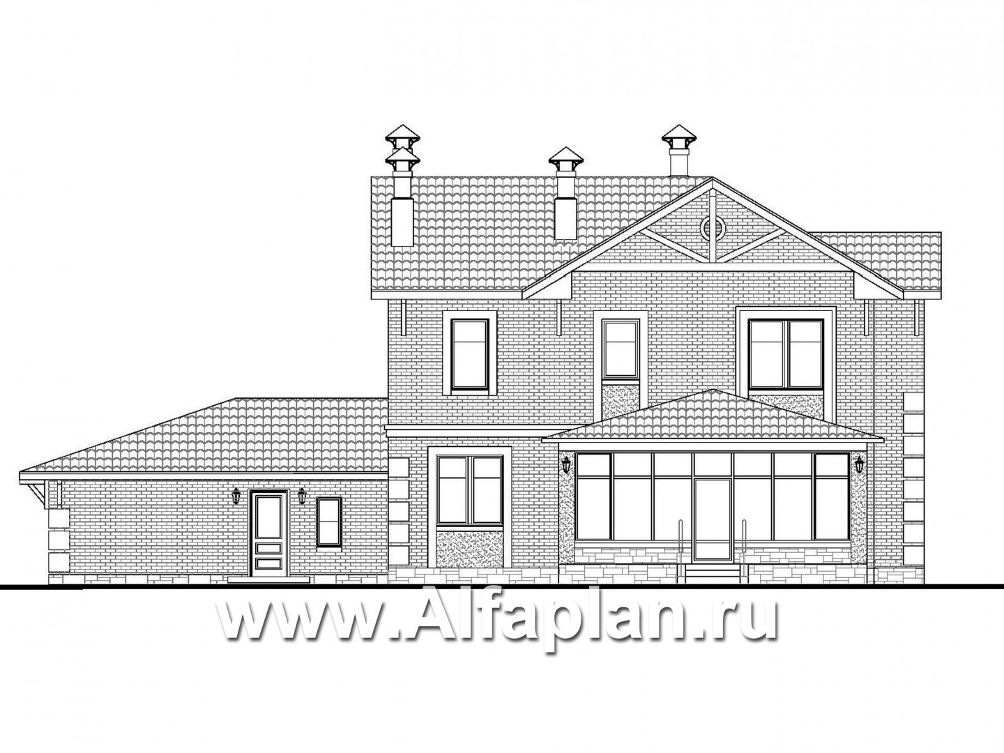 Проекты домов Альфаплан - «Традиция» - комфортабельный коттедж с гаражом на два автомобиля - изображение фасада №4