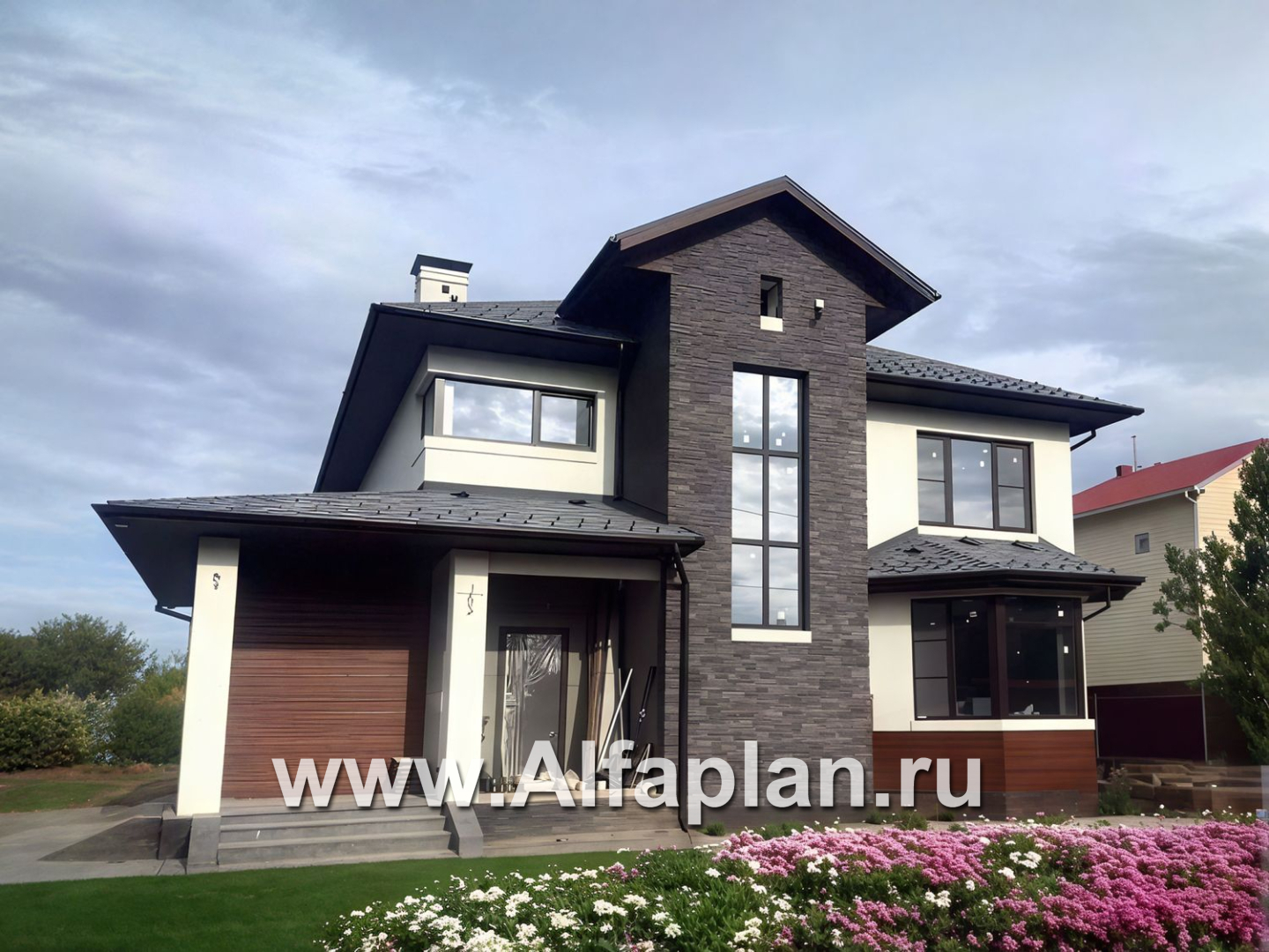 «Оазис» - проект двухэтажного дома с эркером, с комфортной планировкой - основное изображение