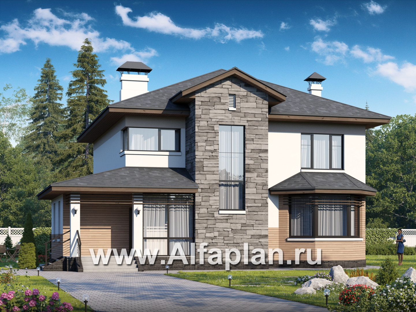 «Оазис» - проект двухэтажного дома с эркером, с комфортной планировкой - дизайн дома №1