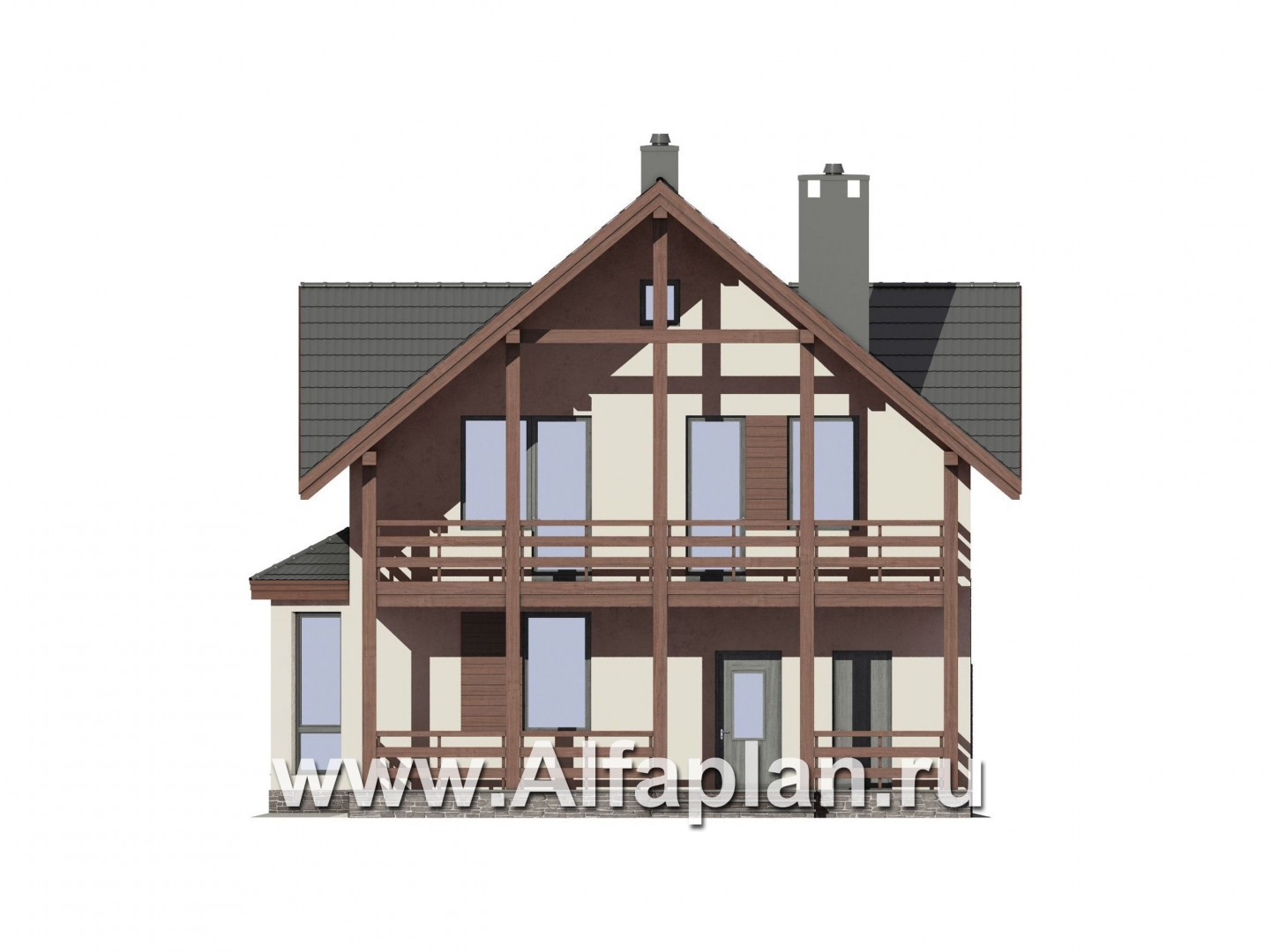 Проекты домов Альфаплан - Компактный дом с террасой - изображение фасада №1