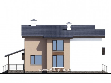 «Борей» - проект двухэтажного дома с террасой и гаражом на 1 авто, планировка с кабинетом на 1 эт, в современном стиле - превью фасада дома