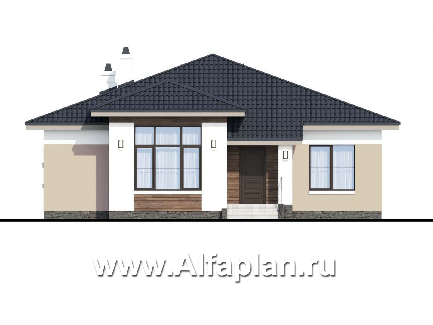 Проекты домов Альфаплан - «Княженика» - проект экономичного одноэтажного дома  сауной - изображение фасада №1