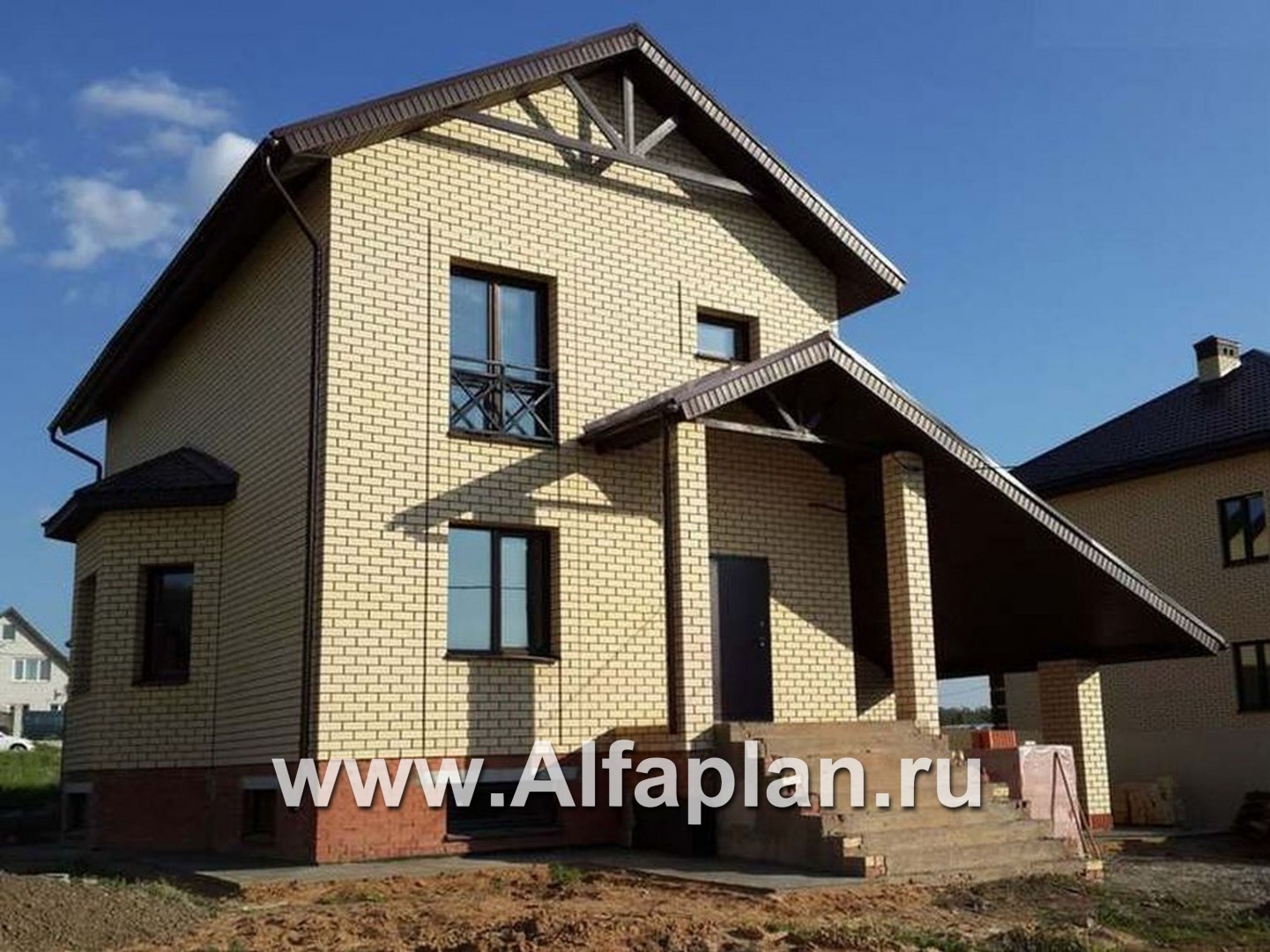 «Премьера» - проект двухэтажного дома, компактная рациональная планировка,  навес на 1 авто - дизайн дома №1